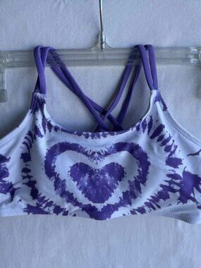 Purple Tie-Dye Heart Bikini Top - Crisscross Back, Girls Size 8Y